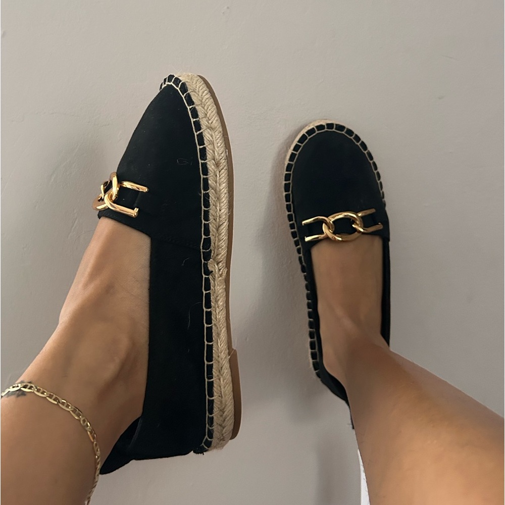 NWT Black Espadrilles with Gold detail